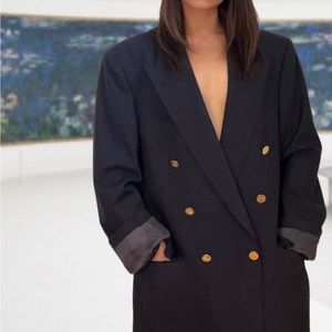 Vintage Burberry Mens Pure Wool Double Breasted Knight Gold Buttons Blazer